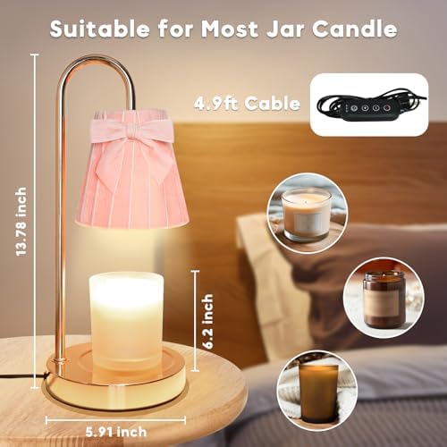 Pink Candle Warmer Lamp with Timer Dimmer Cute Coquette Bow Table Lamp Modern Decorative Bedside Light Valentine's Day Birthday Gifts Idea for Women Mom House Warming New Home Bedroom Decor - Image 2