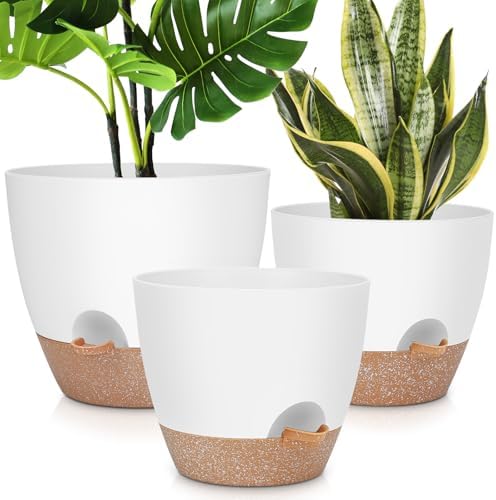 YNNICO 12" 10" 9" Large Self Watering Plant Pots for Indoor Outdoor Plants by AFamilyofGardenLovers