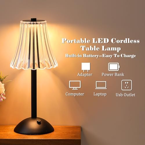 Liliful 6 Pcs Cordless Table Lamp LED Touch, Black, Rose Style - Image 3