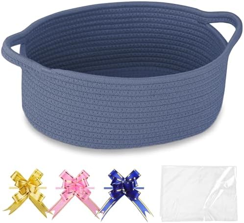 COMSE Empty Small Gift Basket with Bag & Ribbons, Folkstone Gray by COMSE