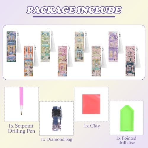 8 Pack Diamond Painting Bookmark of Bookshore Theme with Tassel - Image 2