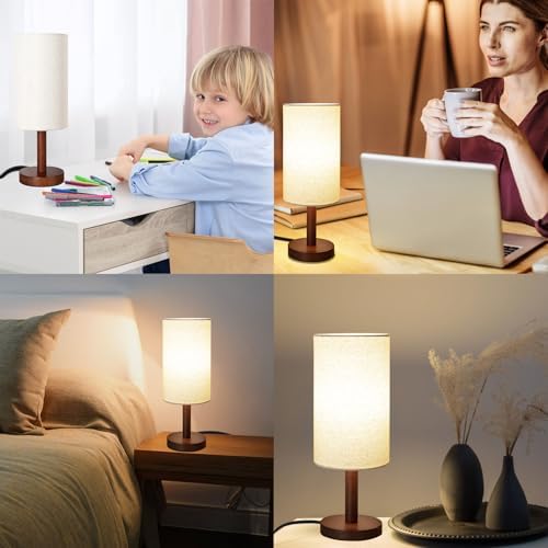 LALISU Small Table Lamp，Nightstand Lamp Wood Bedside Lamp Plug in 2Pcs - Image 6