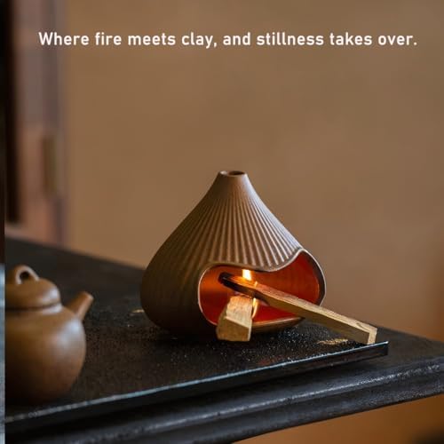 Ceramic Incense Holder, Mini Palo Santo Burner Chimney for Palo Santo Sticks, Cone Incense and Sage Smudging, Handmade Cone Incense Holder Burner for Yoga, Meditation, and Energy Cleansing (Brown 02) - Image 3