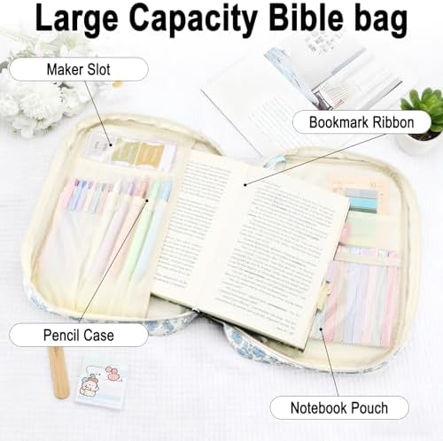 Bible Cover Case for Women, Study Supplies Kit, Highlighters Pens - Image 4