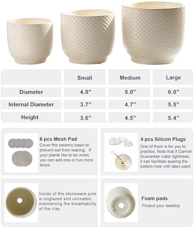 4 + 5 + 6 Inch Ceramic Pots for Indoor Plants, Succulents Plant Pots, Orchid Flower Pot with Drainage Hole, Modern Clay Stoneware Planters, Set of 3 (Milk White, 4+5+6 Inch) - Image 2