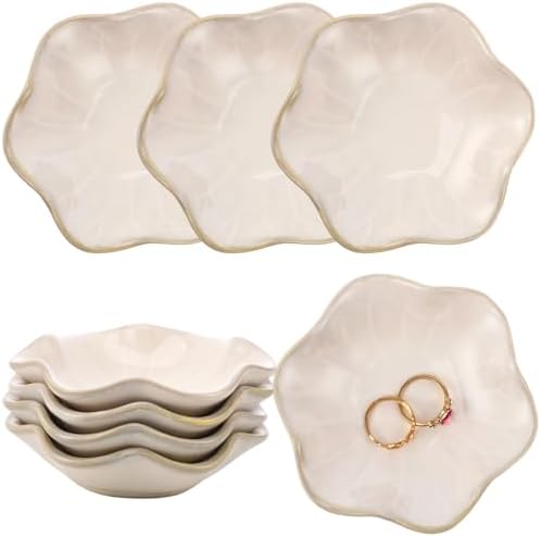 9 Pcs Ceramic Jewelry Dishes, Lotus Leaf Ring Trays, Gold Trim Trinket Tray - Image 7