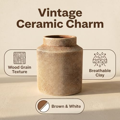 Rustic Terracotta Flower Vase, 7.5 Inch Aged Ceramic Pot for Dried Arrangements, Farmhouse Boho Centerpiece for Living Room, Entryway, Airbnb & Shelf Decor - Image 4