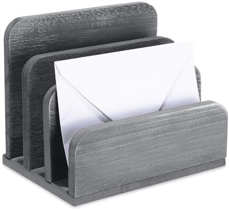 Briwooody Wooden Mail Organizer 3 Slots Mail Holder, Grey by Briwooody