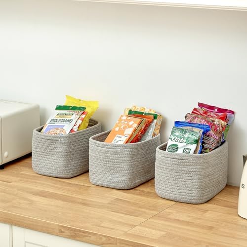 R RUNKA Small Cotton Rope Basket – Storage Bin for Organizing (10.6" x 6.7" x 6.7"), Bathroom Storage Basket for Shelf, Counter & Closet（Grey） - Image 6