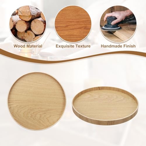 Wooden Serving Tray Round Wood Serving Tray Decorative Platter, 10.6 Inch Fit for Home Decor Kitchen Coffee Table Candle Holder, (Light Brown) - Image 4