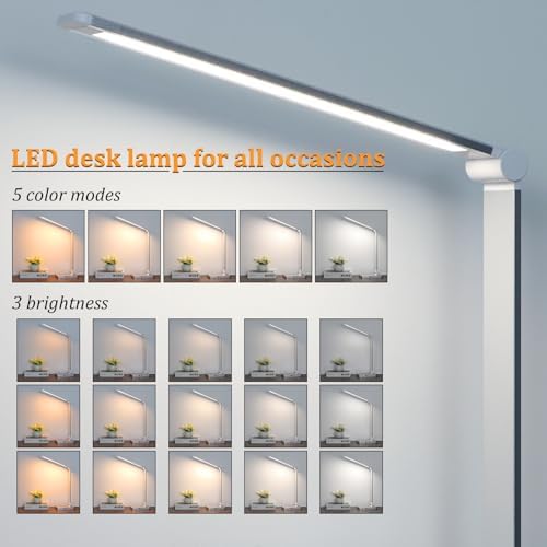 Dott Arts LED Desk Lamp with USB Ports,Touch Desk Lamps for Home Office with 5 Color Modes,3 Brightness Desk Light with Small Night Light,Reading Lamp Table LED Lamp for Bedroom Bedsid Study Sliver - Image 2