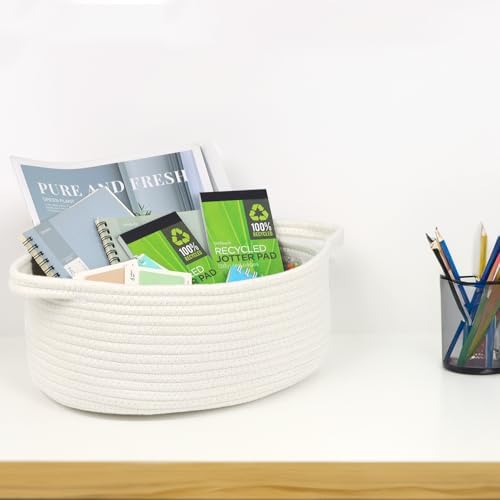 Woven Cotton Rope Storage Basket with Handle, White, 13 Inch - Image 7