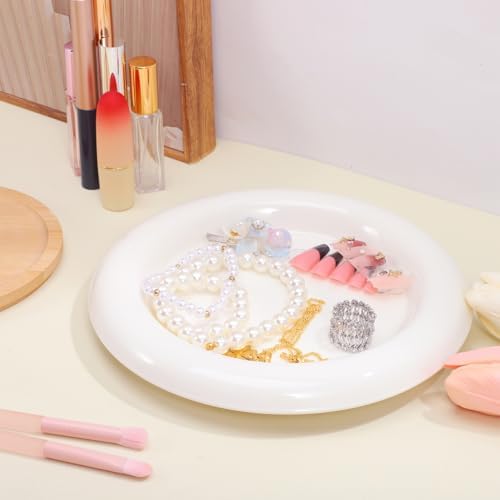 MAGICLULU 1pc Ceramic Salad Dish White Dinner Plate, Chubby Dessert Tray, Cute Ring Trinket Bowl, Bubble Bracelet Storage Platter, Creamy Fruit Server, Aesthetic Vanity Cosmetic Dressing Holder - Image 5