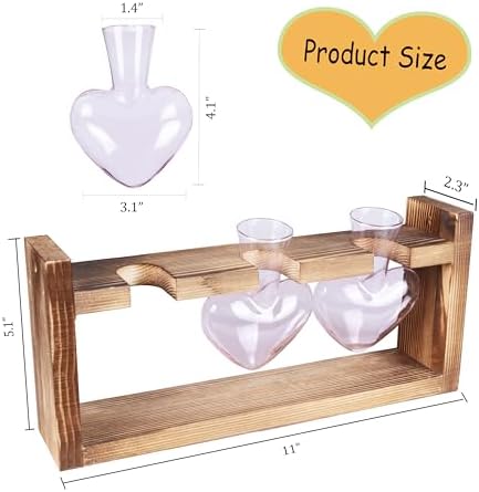 Kingbuy 3-Heart Plant Terrarium Kit with Vintage Wood Stand - Stained Glass Vase Propagation Station, Wall-Mounted & Tabletop Indoor Decor for Home Kitchen Wedding Gift, Light Pink - Image 6