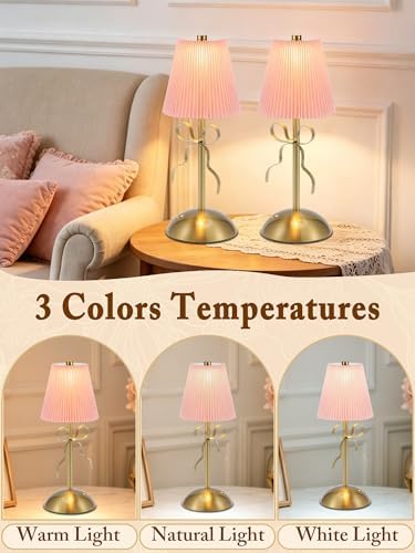 2 Pack Bow Table Lamp,Cordless Rechargeable LED Table Lamps for Living Room - Image 2