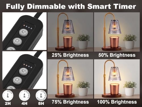 Candle Warmer Lamp with Timer & Dimmer, Adjustable Height Glass Candle Lamp Warmer for Jar Candles, Electric Wax Melt Warmer with 2 Bulbs - Image 4