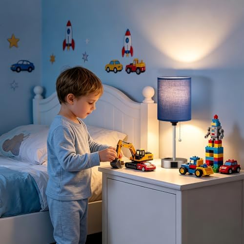 Blue Bedside Table Lamp for Bedroom, Desk Lamp with USB Ports for Dorm - Image 2