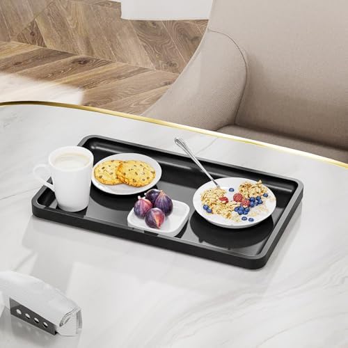 Weenson Black Bathroom Vanity Tray for Countertop Decor Perfume Makeup Toiletries Toilet Tank, Large Bamboo Kitchen Tray for Spice Salt, Serving Tray for Food Coffee, Nightstand Candle 14.2”x8.3” - Image 6