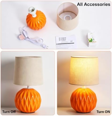 Orange Ceramic Table Lamp with Linen Shade, Small Bedside Lamp for Bedroom - Image 5