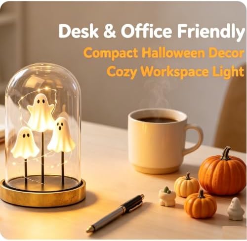 Halloween Lamp, Cute Ghost Night Light, Glass Cloche Stand Lamp - Image 3