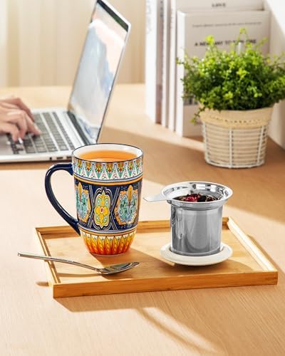 vancasso 18 Oz Tea Infuser Mug with Lid, Forest Daisy Drift - Image 6