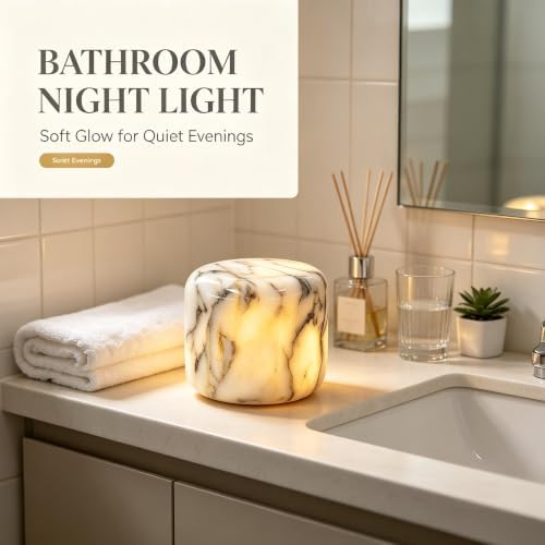 Natural Marble Lamp Cordless Touch Control Night Light 3-Way Dimmable Pat Light LED Ambient Glow Lamp Type-C Rechargeable Portable Stone Bedside Desk Lamp Zen Home Decor (Gold Calacatta) - Image 5