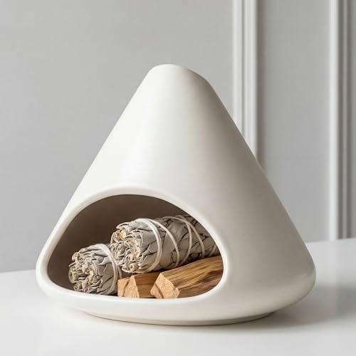 Ceramic Palo Santo Holder Incense Burner with Chimney, Off White by PXDSDXJJWEDDING%EF%BC%86HOMEDECOR