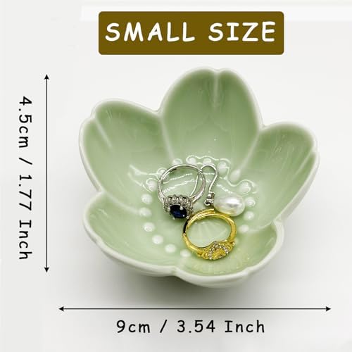 Ceramic Flower Ring Dish, Small Decorative Jewelry Tray, Trinket Tray for Bathroom Nightstand, Gift for Women (Green) - Image 2