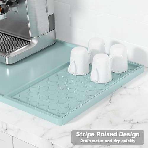 Rnivvi Silicone Coffee Mat, 16" x 24" Waterproof Raised Edge Coffee Bar Mats for Espresso Machine Station Accessories, Heat Resistant Detachable Dish Drying Pad for Kitchen Counter, Shadow Green - Image 4