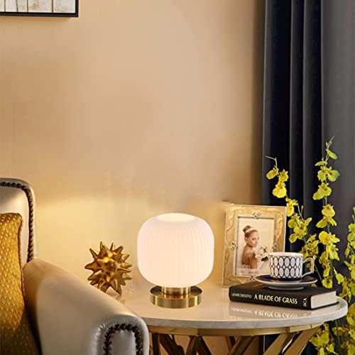mid Century Modern Table lamp Gold Desk lamp White Ribbed Glass Shade Globe Table lamp nightstand lamp Small Table lamp for Bedside end Table Bedroom Living Room Office - Image 2