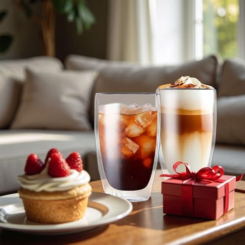 MESNEY 17oz Double Walled Glass Coffee Mugs, Glass Coffee Mugs Set of 6, Insulated Clear Cappuccino Latte Mugs for Home, Cafe & Restaurant, Durable Stackable Drinking Glasses - Image 5