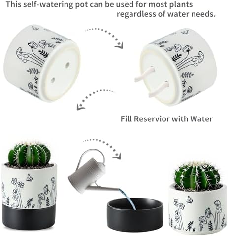 Nihow Self Watering Pots for Indoor Plants,4.5+6 Inch,White Hand Painting - Image 2