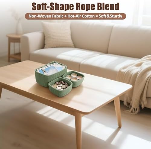 5-Pack Small Woven Rope Storage Baskets, 2 Sizes Organizer Bins - Image 6