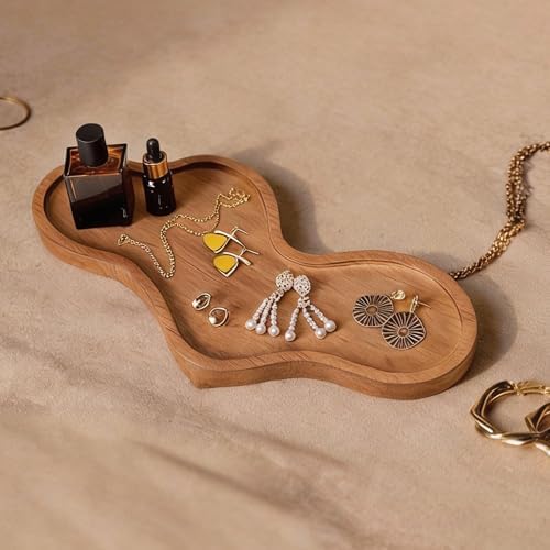 Uiifan Wood Cloud Perfume Decorative Tray Bedside Jewelry Tray,Brown - Image 2