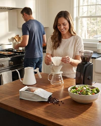 AGOGO Stainless Steel V60 Coffee Dripper & 50 Paper Filters, Cream - Image 2
