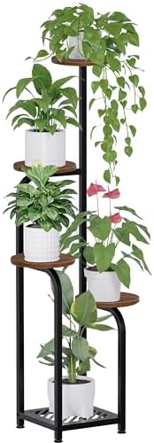 TOSKING Tall 5-Tier Corner Plant Stand Indoor, Anti-Tip,Brown & Black,47in by TOSKINGESSENCE