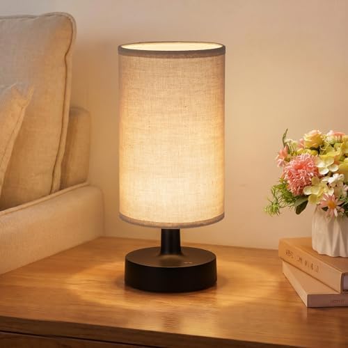 Kakanuo Cordless Table Lamp Rechargeable Small - 1 Pack Linen Black, 4000mAh Battery Operated Lamp with Touch Control Stepless Dimming, Wireless Lamp for Bedside, Nightstand, Bedroom, Living Room by KakanuoLightings