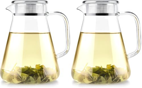Teabloom One-Touch Tea Maker, 2-in-1 Teapot and Kettle with Stainless Steel Filter Lid for Loose Tea – Stain-Free Borosilicate Glass Teapot (40 Oz) – Tea Connoisseur's Choice (Pack of 2) by Teabloom