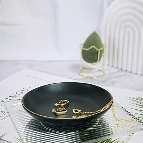 HANKOR 4.75" Ceramic Jewelry Tray, Small Ring Dish Holder Trinket Tray, Catch All Trays for Ring Earring Necklace Key, Christmas Gifts for Women Girls, Black - Image 4
