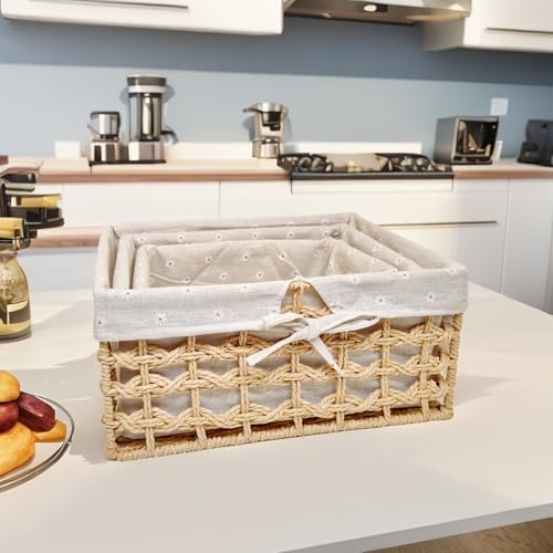 GIB Small Wicker Woven Storage Baskets for Organizng with Liners, Set of 3 - Image 5