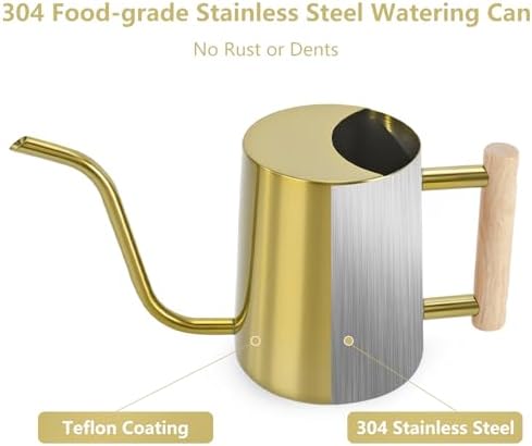 Watering Can Indoor Plants, 35oz Small Stainless Steel Metal Watering Can Modern Decorative Watering Pot with Long Spout for Indoor House Plant Bonsai Garden Flowers (Gold) - Image 5