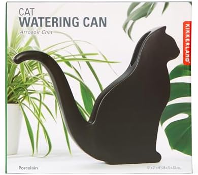 Kikkerland Cat Watering Cat – Decorative Porcelain Watering Can for Gardening – Black Cat Silhouette by KikkerlandDesignInc