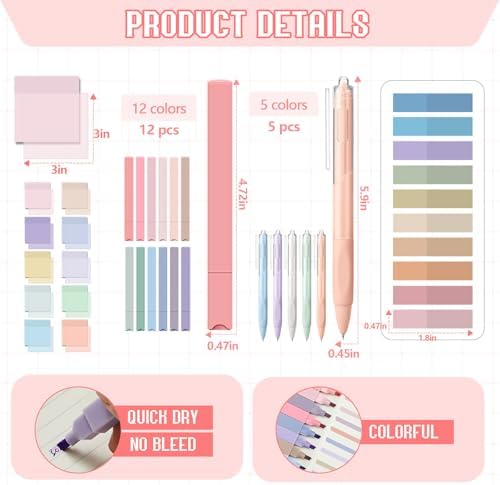 Jutom 39 Pcs Aesthetic Book Annotation Kit,Beige,Floral Style - Image 5