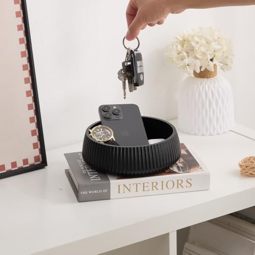 Concrete Key Bowl for Entryway Table, 7" Key Holder Bowl for Keys, Black - Image 2