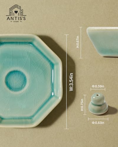 Incense Holder for Sticks, Incense Burner, Ceramic Crackle Glaze Green Incense Holder, Incense Stick Holder with Ash Catcher, ANTIS'S HOME - Image 2