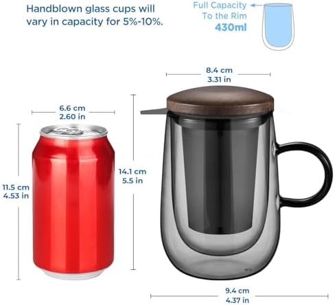 glastal Double Wall Tea Infuser Mug with Infuser 14.5oz for Loose Leaf Tea - Image 2