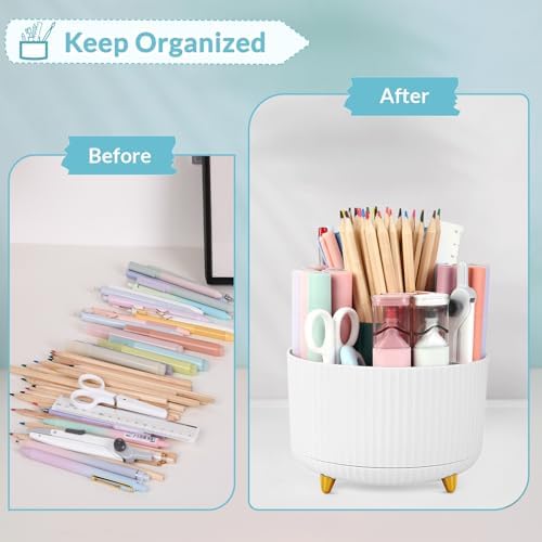 SKYDUE 360 Rotating Organizer - Dual-Purpose Pen & Pencil Holder with 5 Slots, Suitable for Office, School, or Home (White) - Image 4