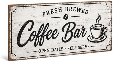 Rustic Coffee Bar Wooden Sign, Farmhouse Coffees Station Decor for Kitchen Counter, Small Cafe Plaque for Home Coffee Bar, Shelf and Countertop Decoration -A02 by Unknown