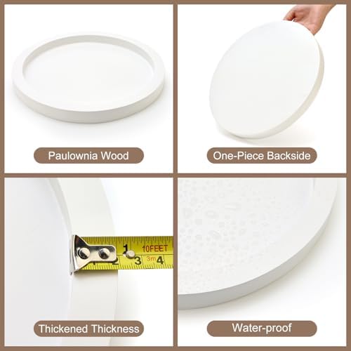Round Candle Plate Holder White Wooden Coffee Table Tray Kitchen Decor - Image 5