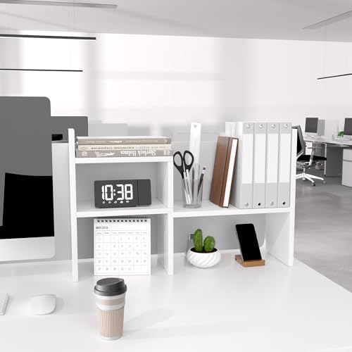 Jerry & Maggie - Desktop Organizer Office Storage Rack Adjustable Wood Display Shelf | Birthday Gifts - Toy - Home Decor | - Free Style Rotation Display - True Natural Stand Shelf (White) - Image 3